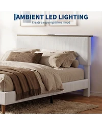 homfan Bed Frame Headboard, Upholstered Platform Bed Frame, Corduroy Storage Headboard, Charging Station, Led Lights, Noise Free