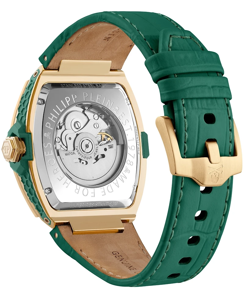 Philipp Plein The keleton 2.0 Men's Green Calf Leather Strap Watch 44mm
