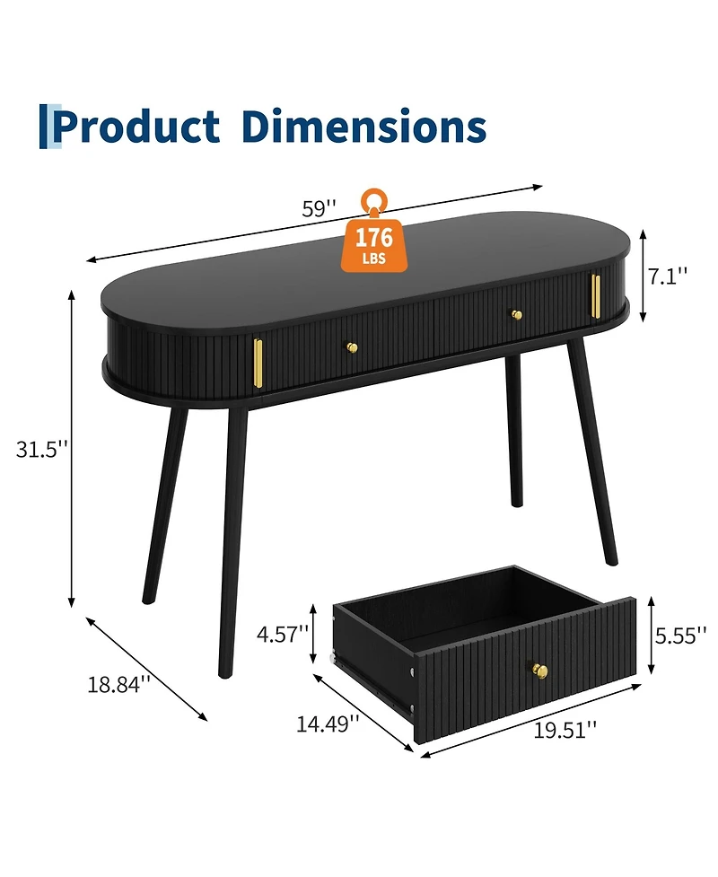 homfan Office Desk with 2 Drawers, 55" Laptop Computer Work Study Desk, Executive Table Storage for Home Bedroom