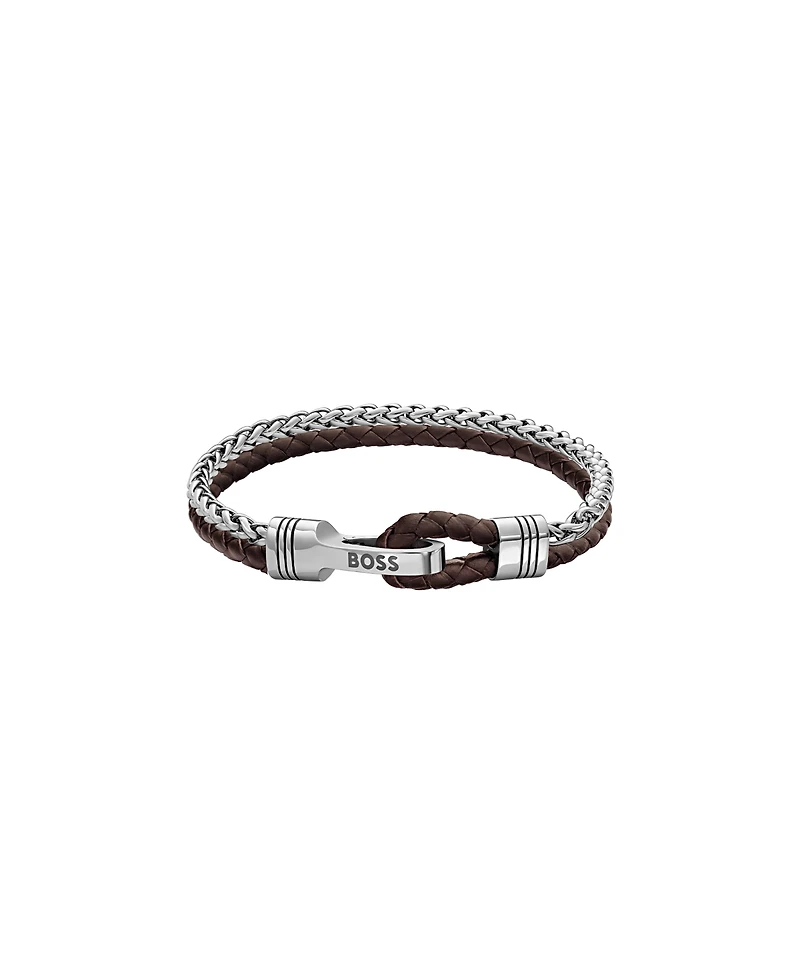 Hugo Boss Men's Jaxon Stainless Steel Brown Leather Bracelet