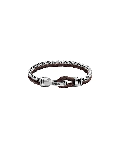 Hugo Boss Men's Jaxon Stainless Steel Brown Leather Bracelet