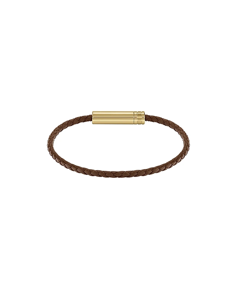 Hugo Boss Men's Ares Air Ionic Plated Thin Gold Steel Brown Leather Bracelet