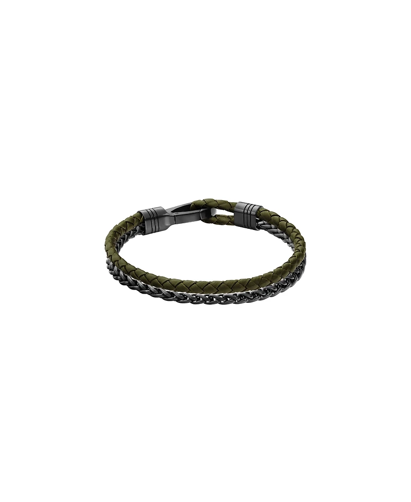 Hugo Boss Men's Jaxon Ionic Plated Grey Steel Green Leather Bracelet