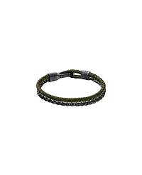 Hugo Boss Men's Jaxon Ionic Plated Grey Steel Green Leather Bracelet
