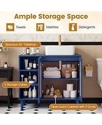 Costway 36" Under Sink Cabinet, Boho Sink Base with Rattan Doors