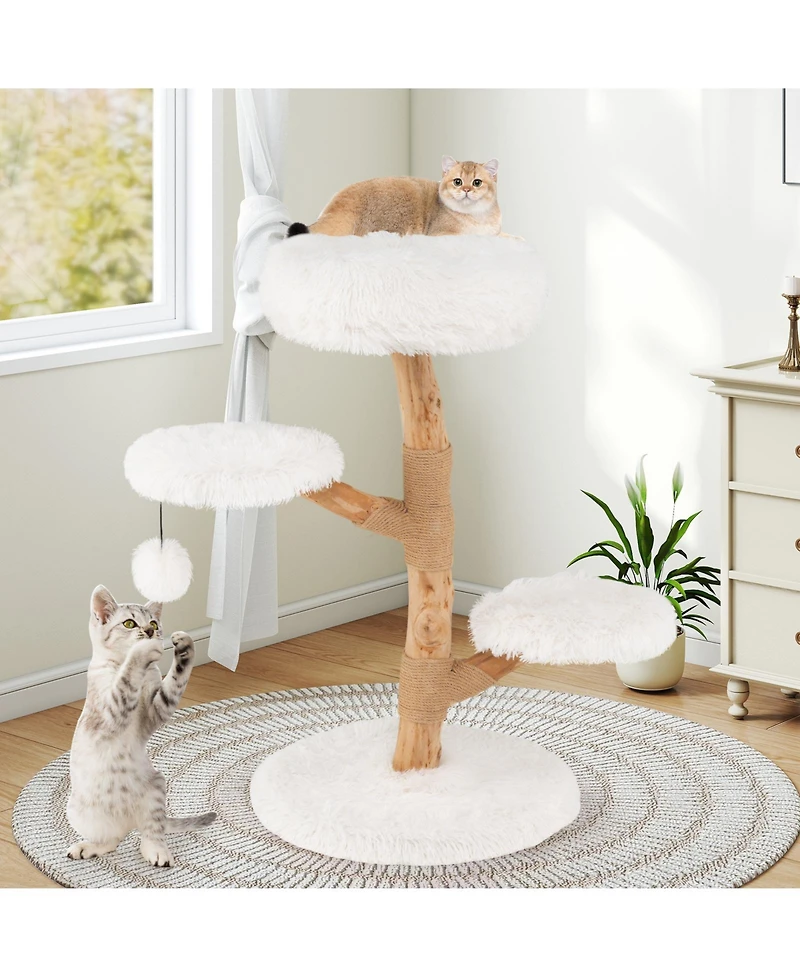Costway Cat Tree with Perch,Jute Scratching Posts, Dangling Ball, Soft Long Plush