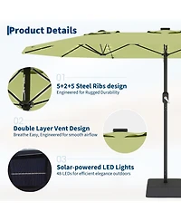 homfan 15 Patio Umbrella with Base Included, Solar Lights, 10 Ribs, Uv Protection and Waterproof Canopy for Garden