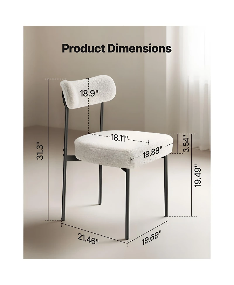 Slickblue Set of 2 Boucle Dining Chairs with Curved Back and Metal Legs