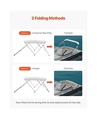 Sugift 3 Bow Boat Bimini Top 600D Polyester Canopy Aluminum Frame