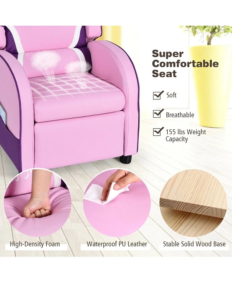 Gouun Kids Leather Recliner Chair with Adjustable Backrest and Side Pockets