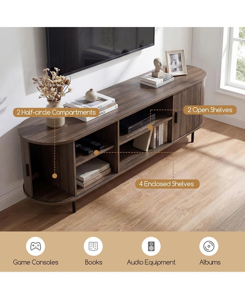 Costway Tv Stand for 80" TVs with Fluted Sliding Doors and Open Shelves Living Room
