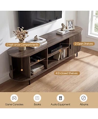 Costway Tv Stand for 80" TVs with Fluted Sliding Doors and Open Shelves Living Room