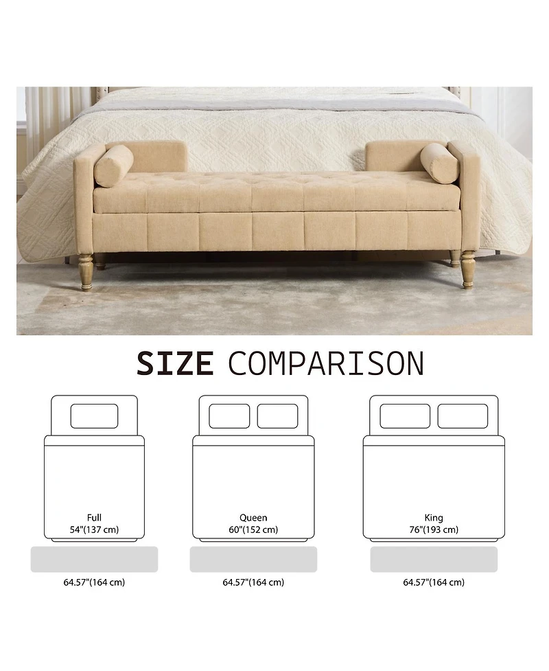 Streamdale Furniture 64.6" Upholstered Chenille Flip-Top Storage Bench with Armrests and Bolsters