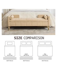 Streamdale Furniture 64.6" Upholstered Chenille Flip-Top Storage Bench with Armrests and Bolsters