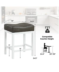 Gouun Set of 2 Saddle Counter Stools with Linen Cushion and Rubberwood Frame