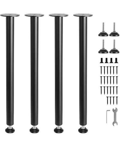 Sugift 28 in Adjustable Steel Desk Legs Set of 4 1200 lbs Load Capacity Heavy Duty with Foot Cup