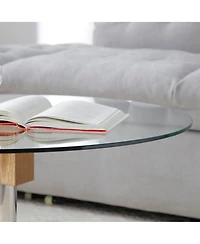 Flynama 2-Tier Round Coffee Table Glass Top Mdf Base Modern Storage Center Table 220lb