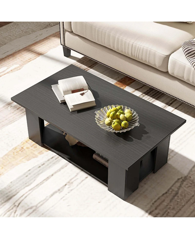 Costway Coffee Table 2-Tier Modern Center Cocktail with Storage Shelf for Living Room