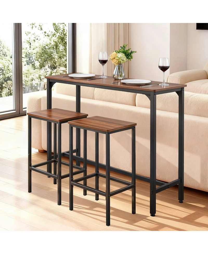 Slickblue 47 Inch Rustic Bar Table and 2 Stools Set for Kitchen Breakfast and Dining