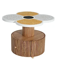 Flynama Four-Leaf Clover Side Table with Drawer, Stone Texture Top Wood-Grain Base Accent Table