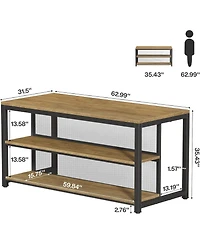 Tribesigns 63" Kitchen Table: Home kitchen table with storage and seating. Farmhouse counter height wine cabinet for kitchen, dining room, living room