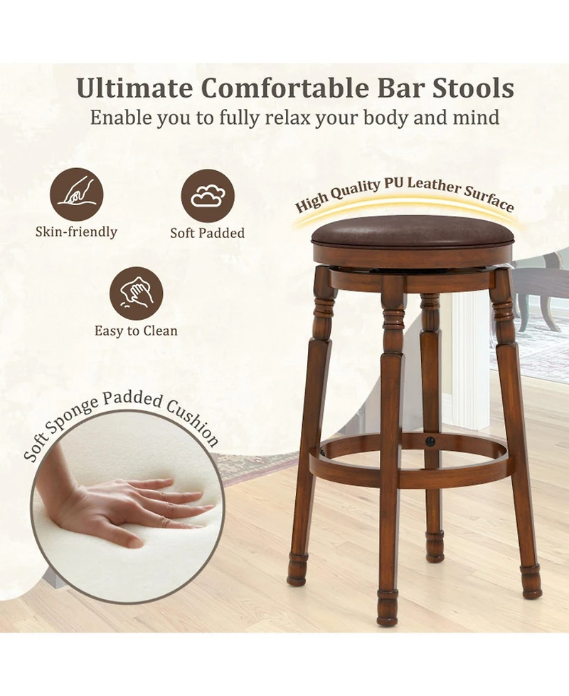 Gouun Set of 2 Swivel Counter Height Bar Stools with Pu Leather Padded Seat
