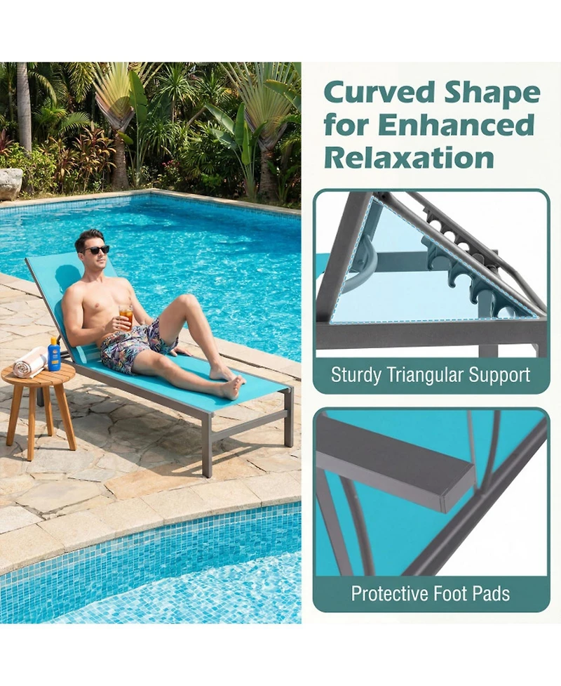 Gouun 6-Position Outdoor Chaise Lounge Chair with Rustproof Aluminium Frame
