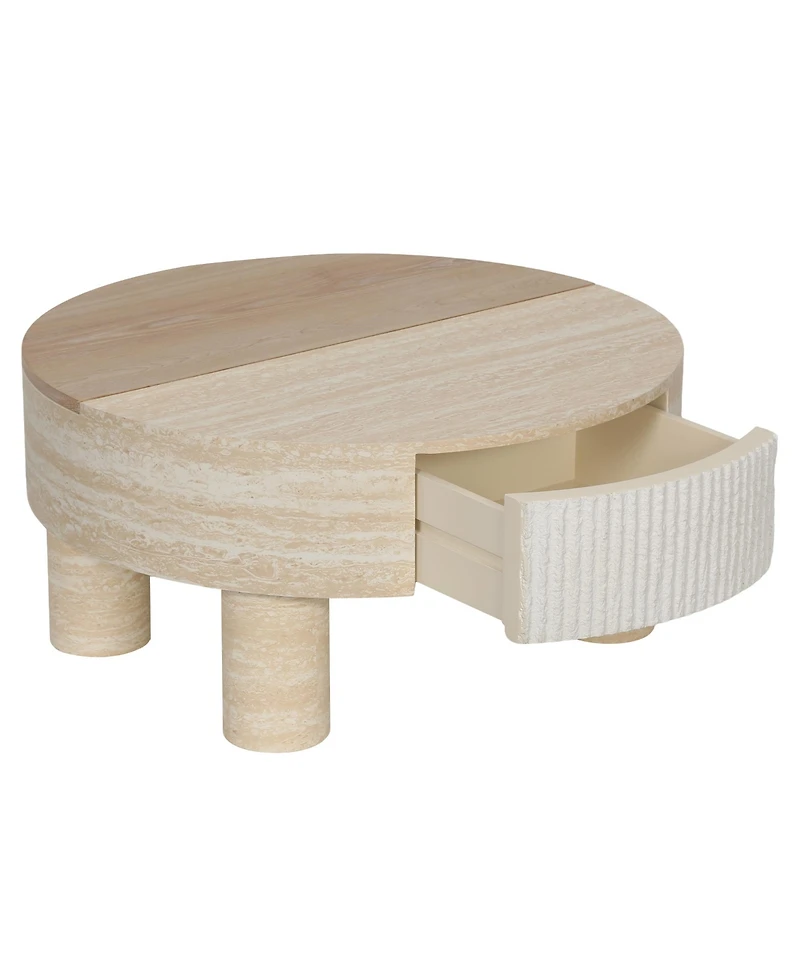 Flynama Round Coffee Table with Flip Top Storage Fluted Modern Mdf Living Room Center Table
