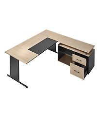 Sugift L-Shaped Executive Desk with Drawers and Storage Cabinet 350 Lbs Load Capacity Easy Assembly