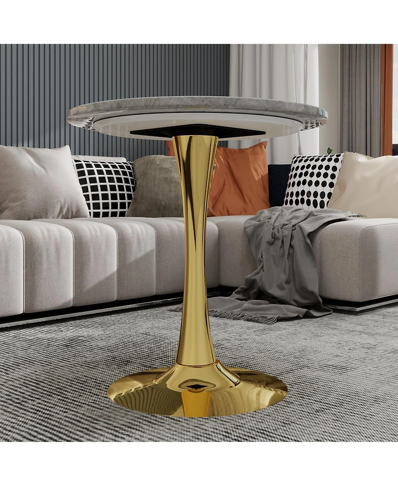 Flynama Round Coffee Table Marble Top Mid Century Modern Accent Living Room Table