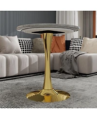 Flynama Round Coffee Table Marble Top Mid Century Modern Accent Living Room Table