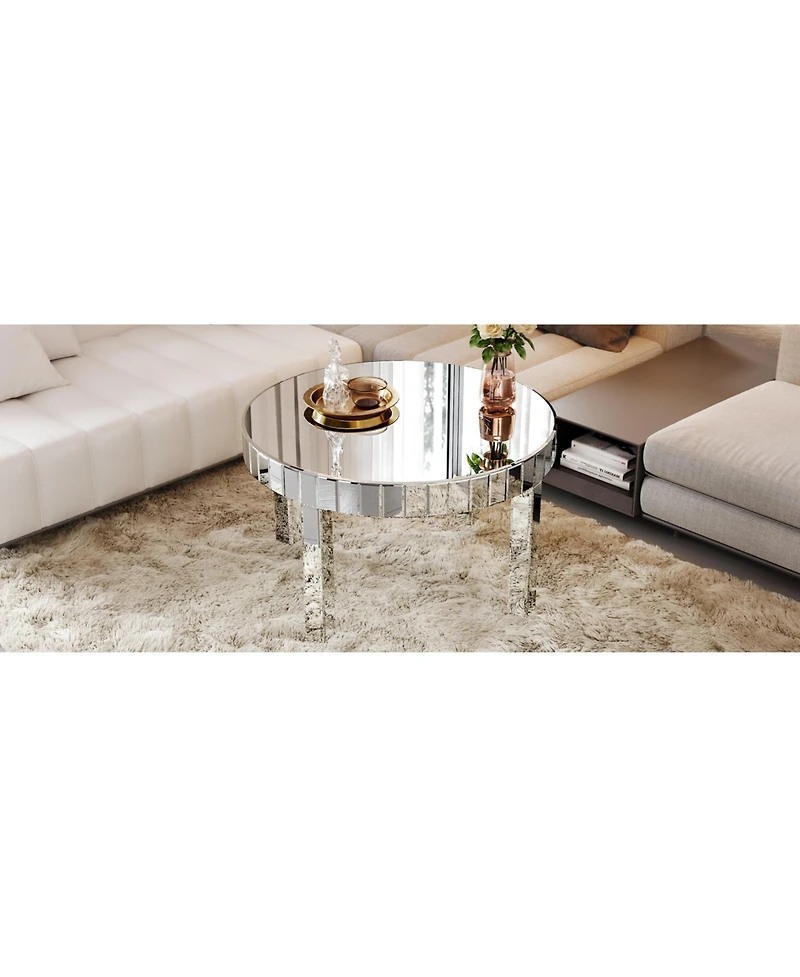 Flynama 31.5 Inch Round Fluted Mirror Coffee Table
