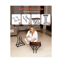 Slickblue Wine Bottle Storage Rack with Wood Tabletop, Freestanding 15 Bottle Holder for Living Room and Bar