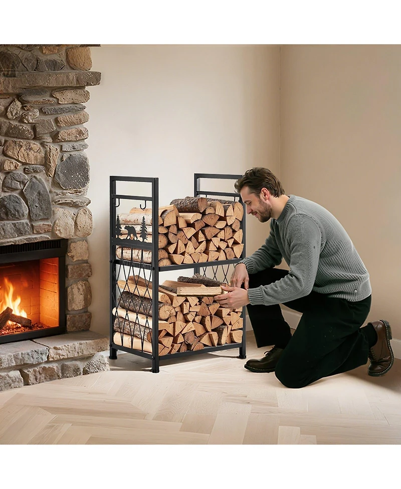 Slickblue 1.3ft Indoor Firewood Rack with Tools 400lb Capacity Log Storage Holder