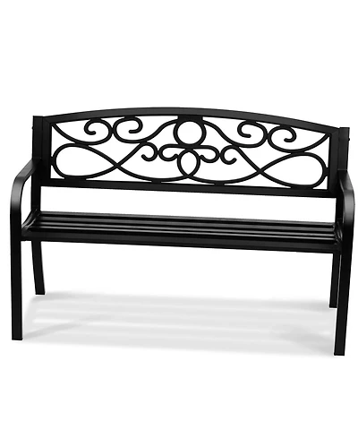 Slickblue 50in Outdoor Metal Bench with Armrests for Garden Yard and Park