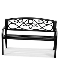 Slickblue 50in Outdoor Metal Bench with Armrests for Garden Yard and Park