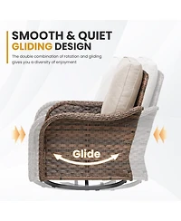 Pocassy 2 Pieces Outdoor Swivel Rocker Chair Set of 2, 360 Degree Rattan Wicker Chairs Patio Bistro