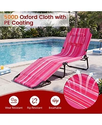 Costway Beach Chaise Lounge Chair with 4-Position Adjustable Backrest and Face Hole Pillows