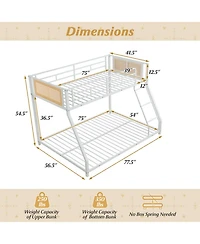 Sugift Metal Twin-Over-Full Bunk Bed with Full Length Safety Guardrail and Ramp Ladder