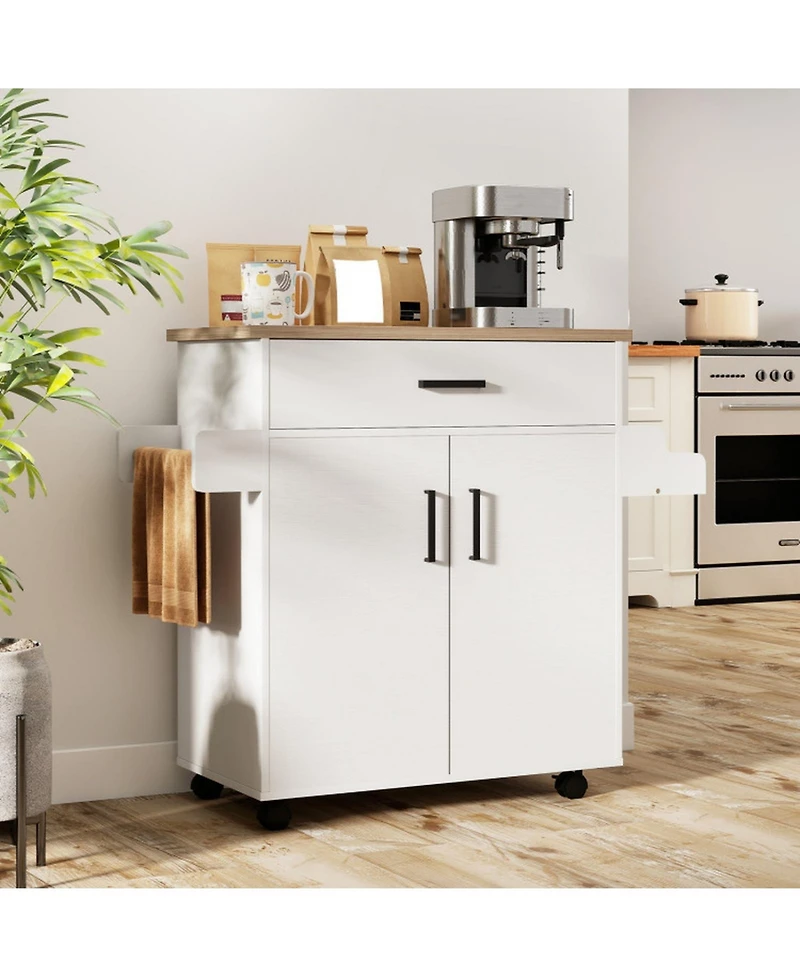 Sugift Rolling Kitchen Island Cart with Drawer and 2-Tier Cabinet