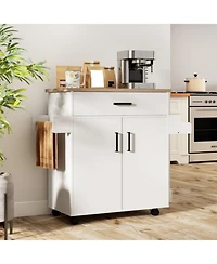 Sugift Rolling Kitchen Island Cart with Drawer and 2-Tier Cabinet