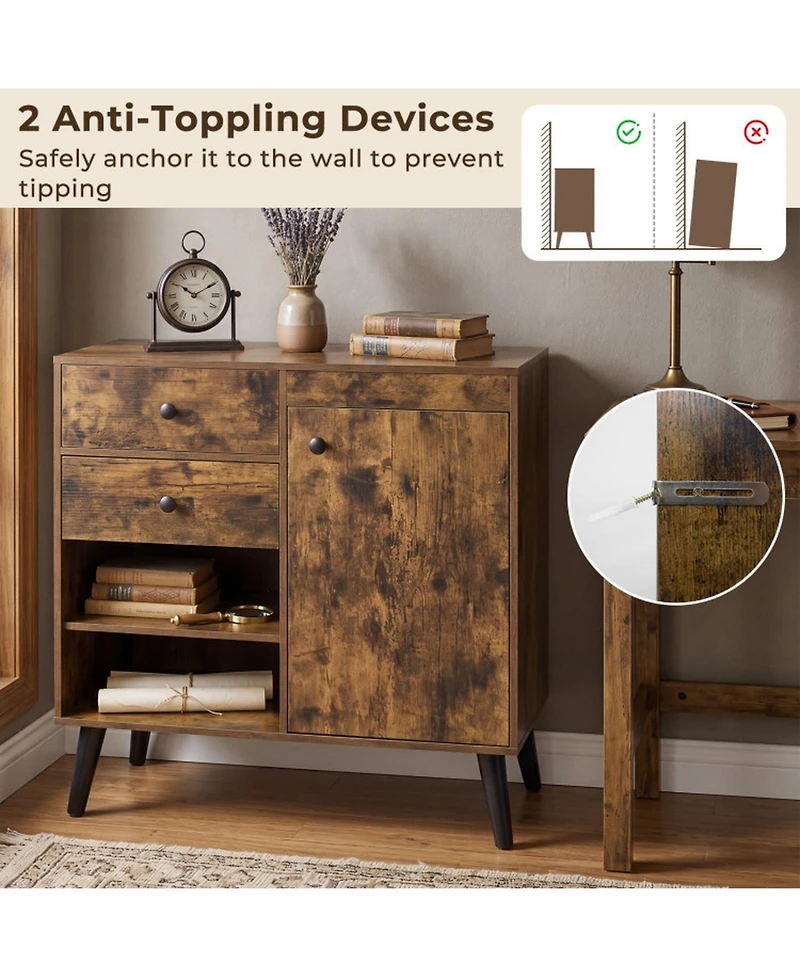 Sugift 31-Inch Buffet Cabinet Set of 2 with 2 Drawers and Open Compartments
