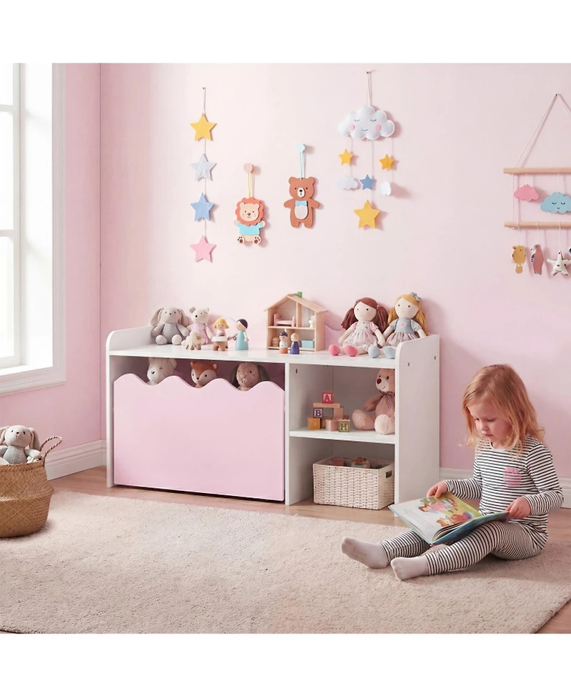 Sugift Scalloped Kids Bookshelf and Toy Storage Organizer with Movable Bin