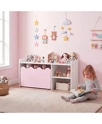 Sugift Scalloped Kids Bookshelf and Toy Storage Organizer with Movable Bin