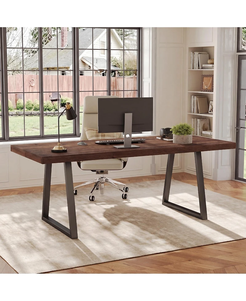 Tribesigns 63" Industrial Executive Desk, Solid Wood, Metal Legs