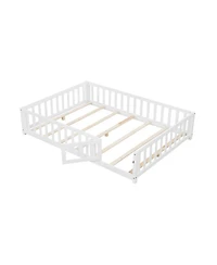 Sugift Full Size Montessori Bed Frame with Full-Length Guardrails Safety Door and Latch