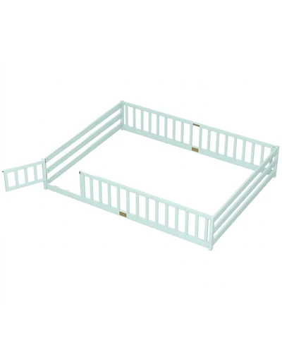 Sugift Queen Size Kids Montessori Floor Bed Frame with Full Length Safety Guardrails