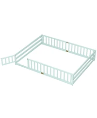 Sugift Queen Size Kids Montessori Floor Bed Frame with Full Length Safety Guardrails