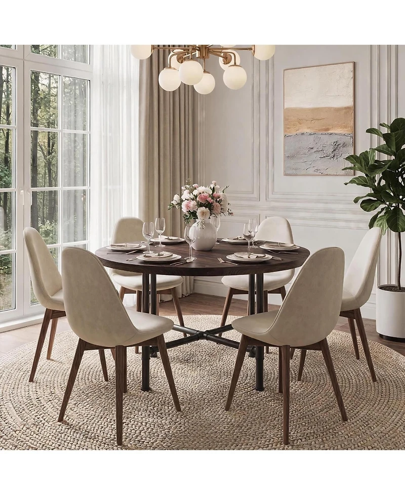 Tribesigns 47.24" Round Dining Table, Walnut and | Solid Wood Top, Metal Pipe Legs, Rustic Design