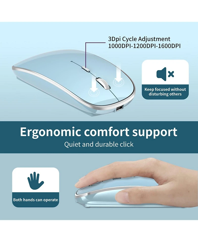 Lofree Rechargeable Silent Wireless Mouse Dual Mode 3 Adjustable Dpi Portable